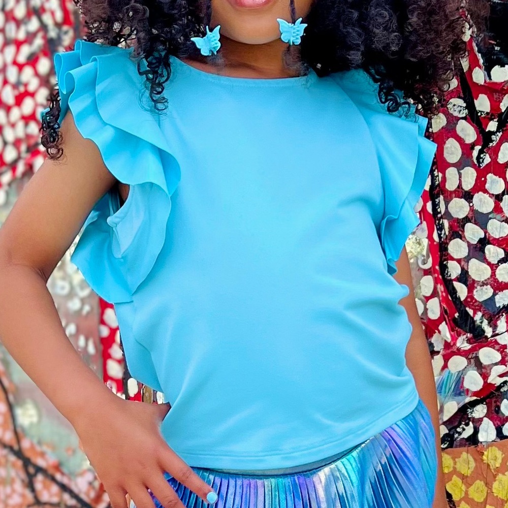 Blue Ruffle Top and Skirt Set for Kids
